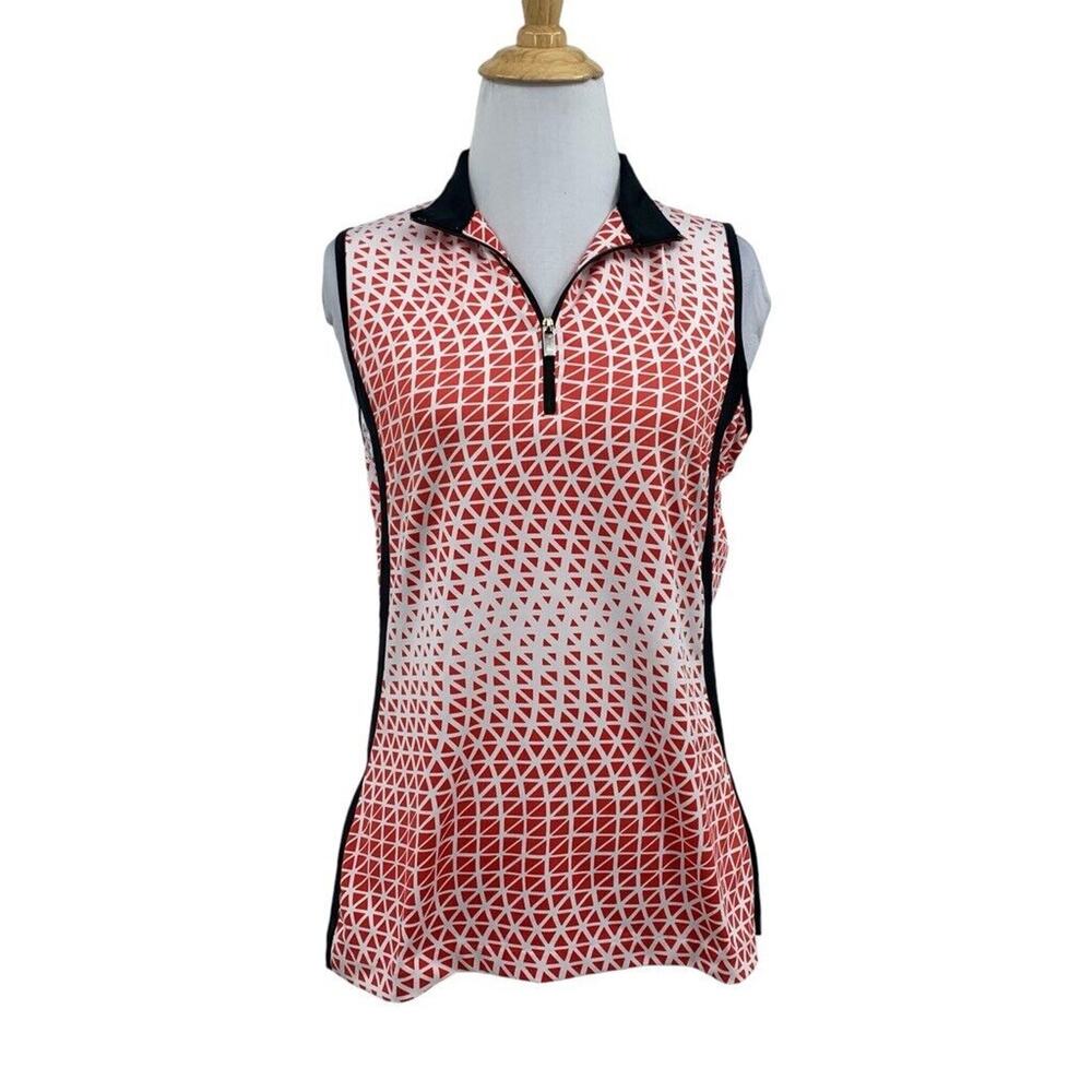 Tail Polo Shirt Womens Small Red Black Geometric Print 1/4 Zip Performance Golf